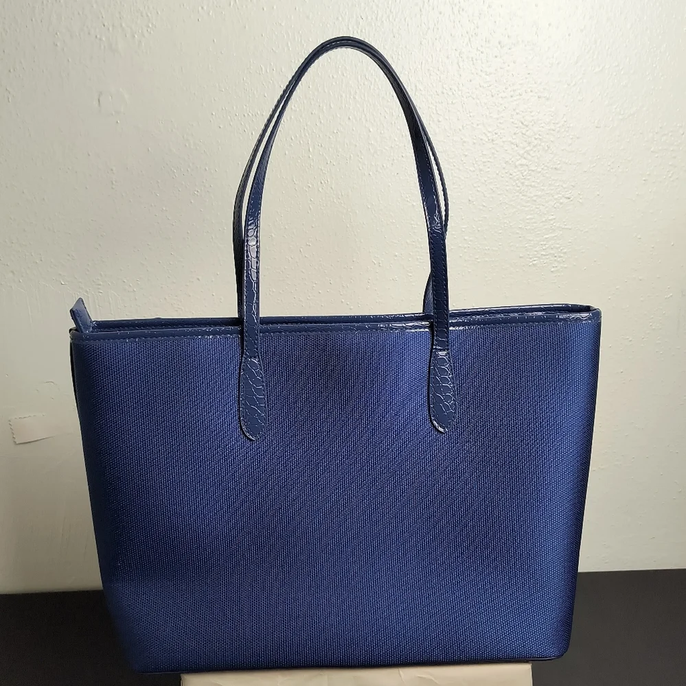 Joy Mangano Tufftech & Croco Embossed Tote Bag Blue Casual